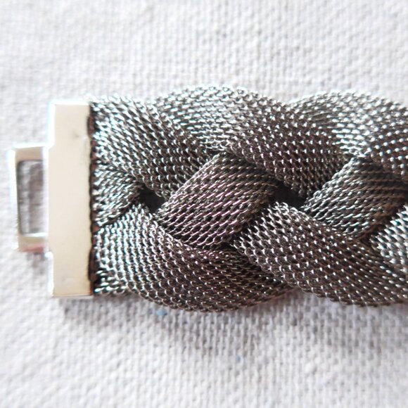 Braided Mesh Silvertone Bracelet - Picture 8 of 9